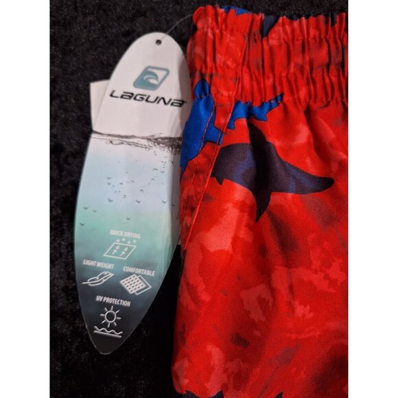 NWT Laguna Big Boys Red & Blue Shark Swim Trunks Size Youth 10/12 With UPF 50+ S - Picture 6 of 9